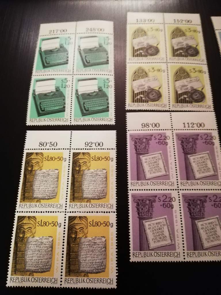 Österreichische Briefmarke WIPA 1965 Kompletter Satz in 4erBlocks