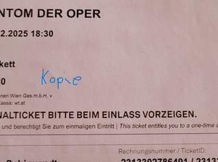 Wien 4 Eintrittskarten Karten Phantom der Oper 23.12.2025 18:30