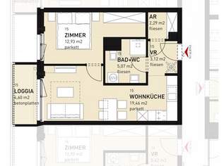 2-Zimmer-Neubauwohnung inkl Einbauküche, Loggia Außenfläche und Kellerabteil / HS17 Top A-15, 729 €, Immobilien-Wohnungen in 1100 Favoriten