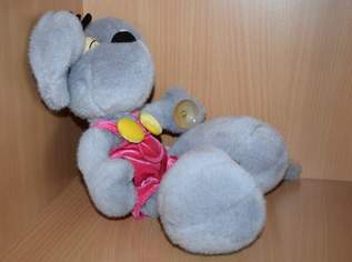 Alte Original Plüschfigur Diddl grau mit pinker Latzhose 30 cm Alte Original Plüschfigur Diddl grau mit pinker Latzhose 30 cm