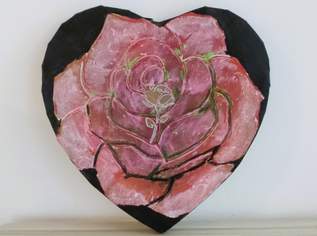 KUNST Acrylbild Herzform, Romantische Rose auf Keilrahmen in Herzform KUNST Acrylbild Herzform, Romantische Rose auf Keilrahmen in Herzform