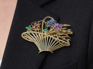 Vintage Brosche in 585er-Gelbgold mit Edelsteine