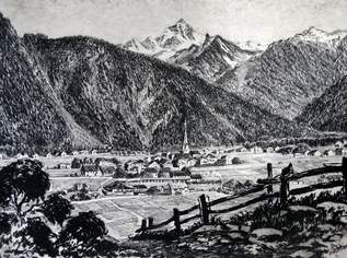 Zeichnung von Mayrhofen im Zillertal ca 1910