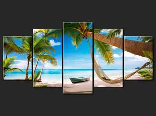 Wandbild Palmenstrand mit Boot, 5-teilig 100x200cm , 79 €, Haus, Bau, Garten-Geschirr & Deko in 1200 Brigittenau