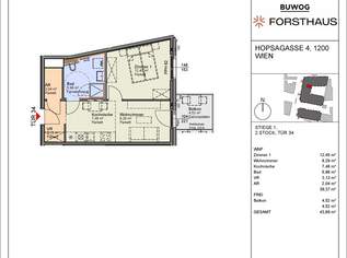 FORSTHAUS - HOFSEITE, Neubau Erstbezug - 2 Zimmer mit Freifläche Nähe Donaukanal (HO134), 240000 €, Immobilien-Wohnungen in 1200 Brigittenau
