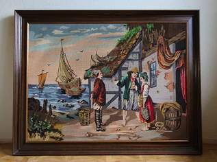 Gobelin - Stickbild - Fischerdorf (Handarbeit), 140 €, Marktplatz-Antiquitäten, Sammlerobjekte & Kunst in 1230 Liesing