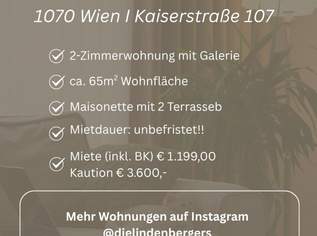 Mietvertrag unbefristet! Termine bitte online buchen (Link steht im Text), 1199 €, Immobilien-Wohnungen in 1070 Neubau