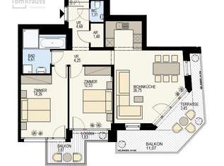 3 ZIMMER WOHNUNG MIT RIESENBALKON, 829000 €, Immobilien-Wohnungen in 1030 Landstraße