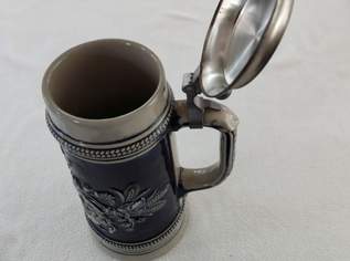 Bierkrug Steinzeug Humpen mit Zinndeckel