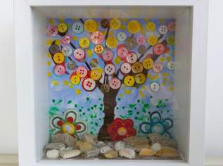 Blütenbaum, Collagebild Bäumchen mit Blumen und Steinchen 15x15x6,5 cm, 19 €, Haus, Bau, Garten-Geschirr & Deko in 1150 Rudolfsheim-Fünfhaus