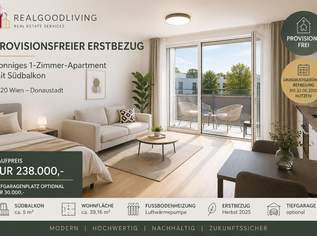 PROVISIONSFREIER ERSTBEZUG | Sonniges Single-Apartment mit Südbalkon nahe Hirschstettner Badeteich, 238000 €, Immobilien-Wohnungen in 1220 Donaustadt PROVISIONSFREIER ERSTBEZUG | Sonniges Single-Apartment mit Südbalkon nahe Hirschstettner Badeteich, 238000 €, Immobilien-Wohnungen in 1220 Donaustadt
