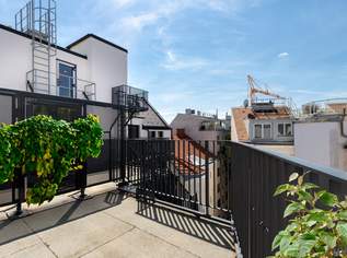 LOFTARTIGE NEUBAUWOHNUNG MIT BALKON AUF WOHNEBENE UND DACHTERRASSE II ERSTBEZUG II NÄHE SIEBENBRUNNENPLATZ II, 438000 €, Immobilien-Wohnungen in 1050 Margareten