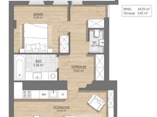 Dachwohnung - Charmante 64,70m2 Eigentumswohnung mit 5,42 m2 Terrasse - Nähe U3, 249000 €, Immobilien-Wohnungen in 1110 Simmering