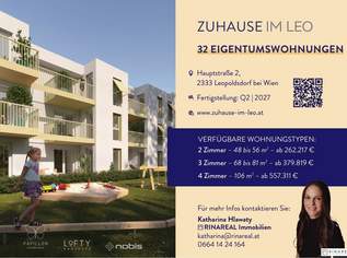 Zuhause IM LEO | Schöne 3 Zimmer Gartenwohnung mit Terrasse | Tiefgarage im Gebäude | Hauptstraße | Frühjahr 2027 - Top 4, 422021 €, Immobilien-Wohnungen in 2333 Gemeinde Leopoldsdorf