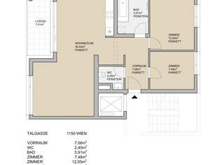 Nahe Westbahnhof! Gut aufgeteilte 3-Zimmer-Wohnung mit Loggia zu vermieten!, 1490 €, Immobilien-Wohnungen in 1150 Rudolfsheim-Fünfhaus