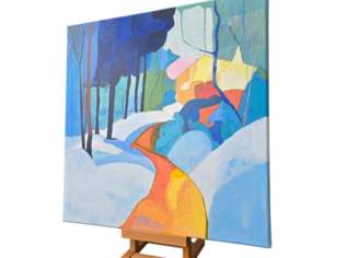 Abstraktes Acrylgemälde "Österreichische Alpen im Morgengrauen"