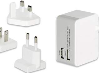 ednet Universal Travel Charger Set, 2x USB Ports, Weiss, 31808