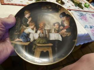  Wandteller – Sammelteller – Lilienporzellan  sehr seltenes Motiv  „Das Tischgebet“   -  Erstausgabe nach Franz Defregger  BESTZUSTAND