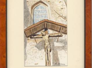 Aquarell original - Kreuz an Kirche, 89 €, Haus, Bau, Garten-Geschirr & Deko in 4663 Laakirchen