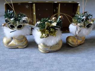Weihnachtsschmuck 3 goldene Stiefel mit Verzierung
