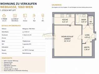 Nur 100m zur Mariahilfer Straße | Charmante 42m² Wohnung mit Lift & U-Bahn-Nähe, 229000 €, Immobilien-Wohnungen in 1060 Mariahilf