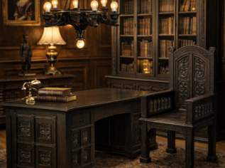 Exklusives Büro-Set aus massivem Eichenholz – handgeschnitzt