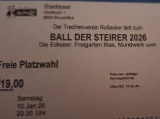 Tickets für Ball der Steirer 2026 in Bruck/Mur, 30 €, Marktplatz-Genuss & Kulinarik in 8700 Leoben Tickets für Ball der Steirer 2026 in Bruck/Mur, 30 €, Marktplatz-Genuss & Kulinarik in 8700 Leoben