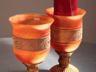 2 Kerzenständer Glas, orange, 59 €, Haus, Bau, Garten-Geschirr & Deko in 1200 Brigittenau