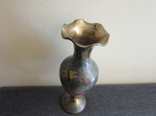 Alte Vase - Messing und Emaille-Malerei - Höhe: 25,5cm - 50er/60er Jahre Cloisonne