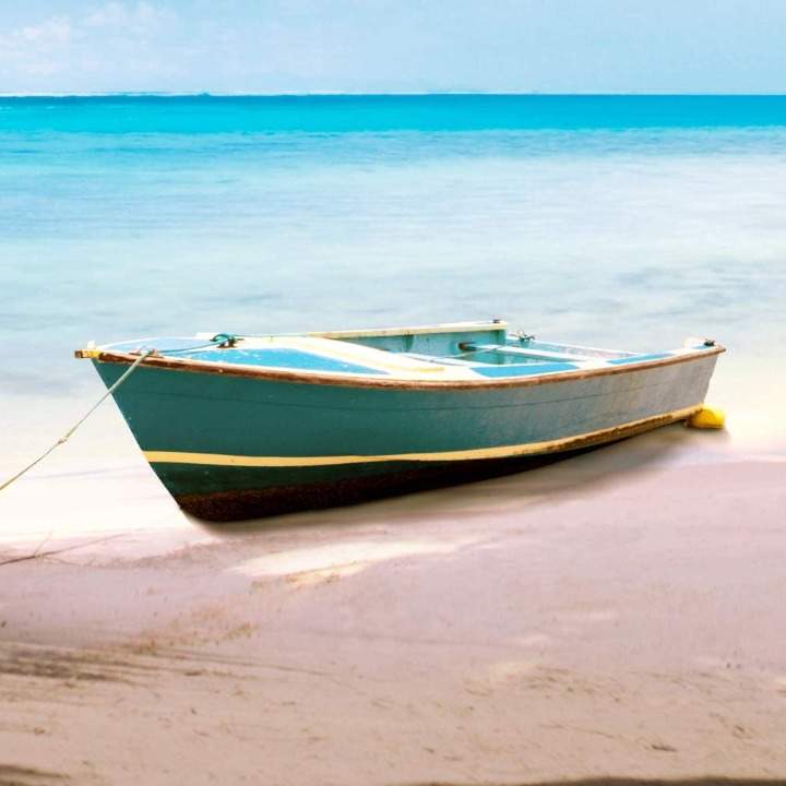 Wandbild Palmenstrand mit Boot, 5-teilig 100x200cm 