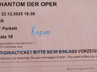 Wien 4 Eintrittskarten Karten Phantom der Oper 23.12.2025 18:30, 196 €, Marktplatz-Musik & Musikinstrumente in Deutschland