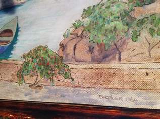 Ölbild eines Oberitalienischen Sees signiert F.Hediger 1964