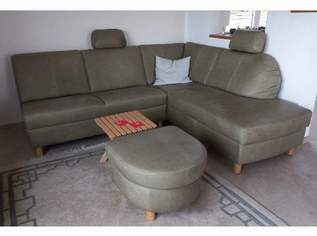 NP 5.770,-€ . Neuw. kl. Ecksofa Bisonleder, Grün mit Bettfunktion u. Hocker mit Schlaf-Funktion und Stauraum