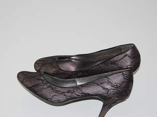 *NEU* ~ Formelle Damenschuhe - Elegante Salonschuhe mit schwarzem Mesh bezogen, Absätze 7 cm ~ in Farbe Maus/ Schwarz ~ Größe 40