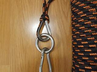 Bauseil Seil  Ø 10 mm 25 m Polypropylen mit eingespleißte Kausche Stahlöse und Karabiner