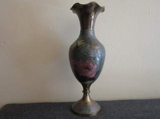 Alte Vase - Messing und Emaille-Malerei - Höhe: 25,5cm - 50er/60er Jahre Cloisonne