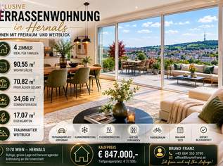 FAMILIENWOHNUNG MIT XXL-FREIFLÄCHEN IN BESTER AUSSICHTSLAGE |+ 4 ZIMMER + TERRASSE, BALKONE & EIGENER GARTEN, 847000 €, Immobilien-Wohnungen in 1170 Hernals