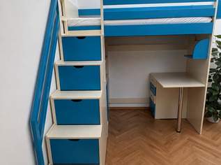 Hochbett mit Schreibtisch, Kleiderschrank und Stauraum