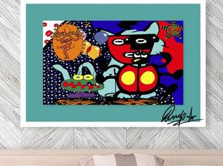 Poppiges Kunstwerk/Wandbild erschaffen und signiert von Beatle SIR RINGO STARR! Hingucker! Zeitlos! Wandschmuck. Sammlerstück! Souvenir. Poppiges Kunstwerk/Wandbild erschaffen und signiert von Beatle SIR RINGO STARR! Hingucker! Zeitlos! Wandschmuck. Sammlerstück! Souvenir.