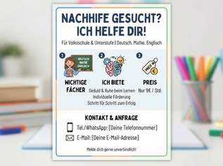 Günstige Nachhilfe für Volksschule & Unterstufe (Deutsch, Mathe, Englisch) – von Maturantin, Dienstleister & Stellen-Arbeitssuchende in Österreich
