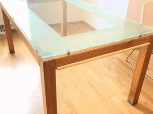 Designer Esstisch mit Glasplatte & Holzgestell (Neupreis: ca. 2000 EUR)
