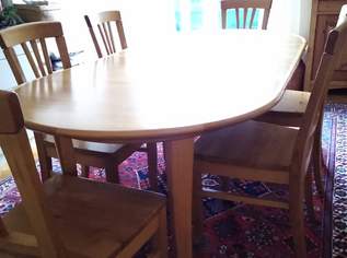 Tisch mit 6 Sesseln Vollholz 