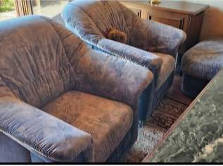 Couchganitur mit Bettfunktion und 2 Chouchsessel und echten Marmortisch 