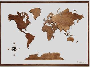 Wandkunst Weltkarte 3D auf Holz 120x85cm
