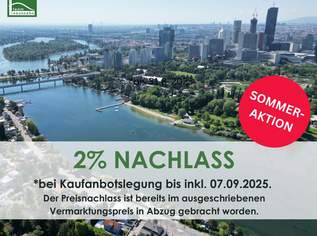 SOMMERAKTION BIS 07.09 - 2% NACHLASS: Wohnung der Superlative: Fernblick in Hof-Ruhelage - Terrasse direkt beim Donauzentrum - Baurecht. - WOHNTRAUM, 661500.24 €, Immobilien-Wohnungen in 1220 Donaustadt
