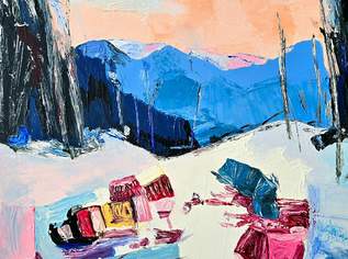 Acrylgemälde "Abendröte über dem Hochschwab", 130 €, Marktplatz-Antiquitäten, Sammlerobjekte & Kunst in 1210 Floridsdorf