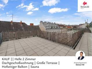 Helle 2 Zimmer Dachgeschoßwohnung | Große Terrasse | Hofseitiger Balkon | Sauna, 565000 €, Immobilien-Wohnungen in 1080 Josefstadt