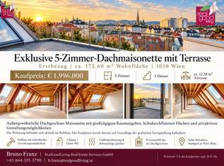 EXKLUSIVE 5-ZIMMER-DACHMAISONETTE | 173 m² | TERRASSE | ERSTBEZUG | NÄHE BELVEDERE, 1996000 €, Immobilien-Wohnungen in 1030 Landstraße