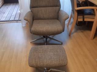 Relax Sessel mit Hocker Kopfstütze und Armlehnen grau