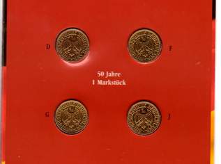 Vergoldete 1 DM Prägejahr 1950, 4er-Set, 50 €, Marktplatz-Sammlungen & Haushaltsauflösungen in Deutschland